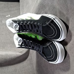 Vans Sk8-Hi Neon Green Flames Lace Up Hightop Sneakers VG US M8.5 W10